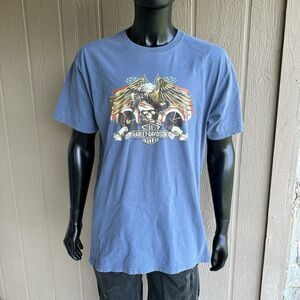 Harley Davidson Shirt Men XL Blue American Flag Eagle Franklin TN Motorcycle Y2K